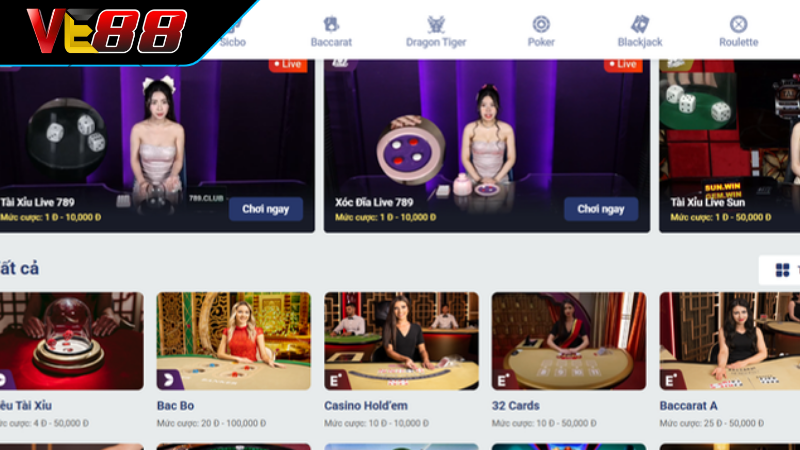 Live Casino VE88 - Sảnh Cá Cược Đẳng Cấp Vô Vàn Thắng Lớn Sảnh cược trực tuyến VE88 nơi trải nghiệm casino chân thực