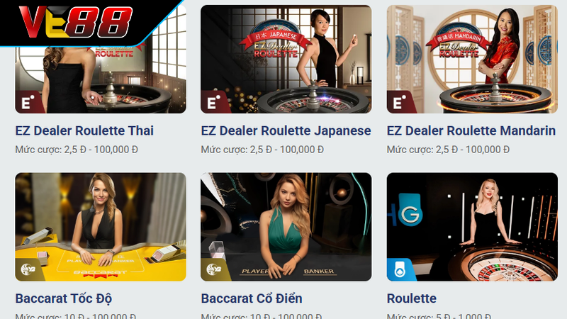 Live Casino VE88 - Sảnh Cá Cược Đẳng Cấp Vô Vàn Thắng Lớn Tuyển tập game live casino VE88 được yêu thích nhất